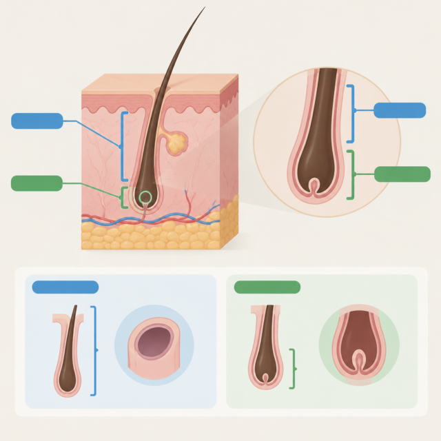 AI 생성 설명 이미지: 파주 브라질리언왁싱 도도라인왁싱 파주운정본점 | 모낭과 모근, 제모 설명에서 구분하는 법