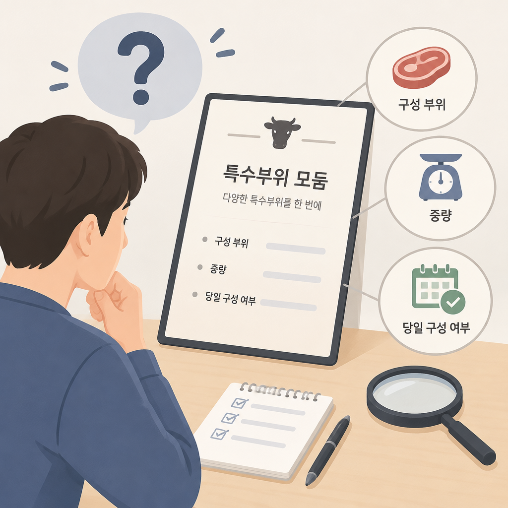 AI 생성 설명 이미지: 안산일동맛집 유니드정육식당 | 부위명이 생략된 특수부위 메뉴, 무엇을 확인할까?